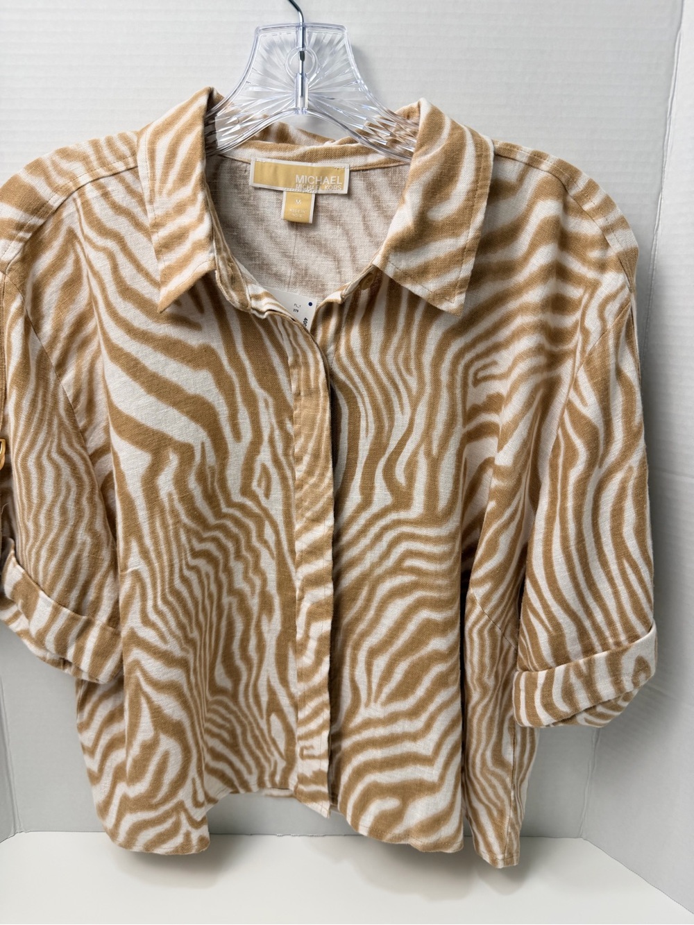 MICHAEL Michael Kors Women’s Zebra Print Button Shirt Khaki Size M NWT $98